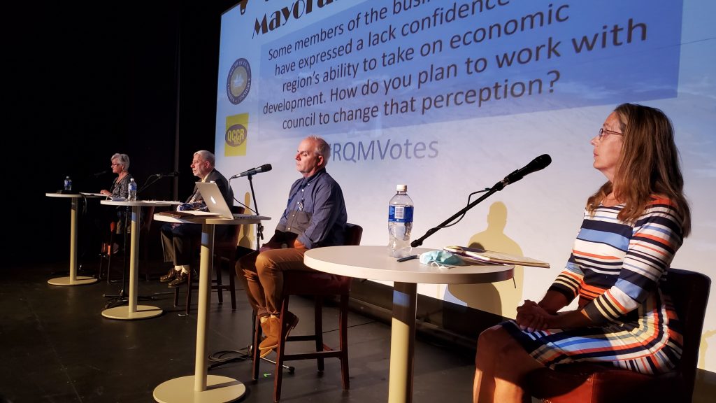 Four candidates for Queens mayor participate in a debate at the Astor Theatre, Liverpool