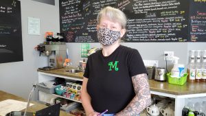 Angie Wilson at Memories Cafe welcomes patrons back to their dining room.