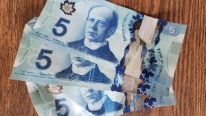 Fifteen dollars in five dollar bills